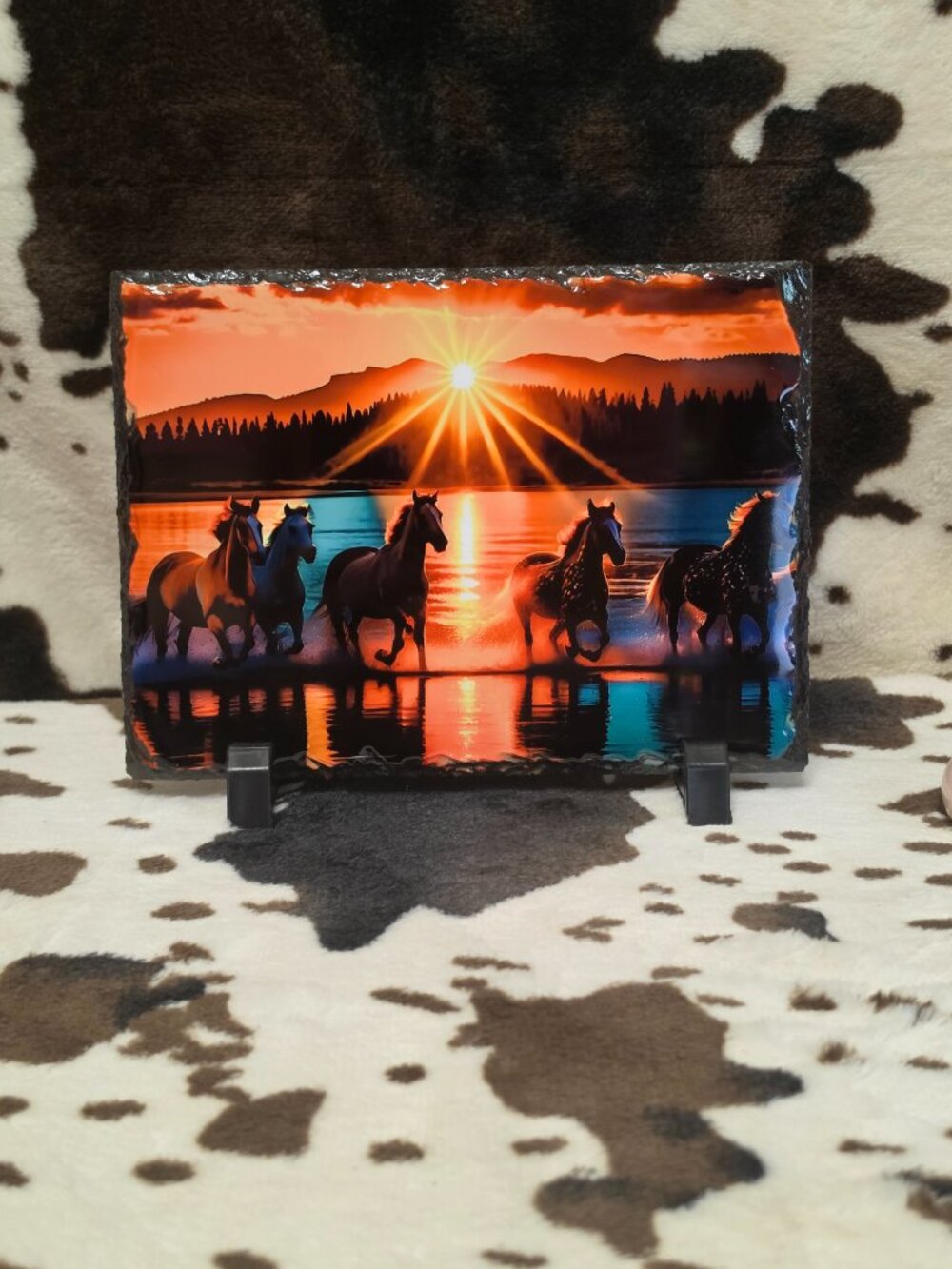 Photo Rock Horses On The Beach Sunset Picture Stone Plaque